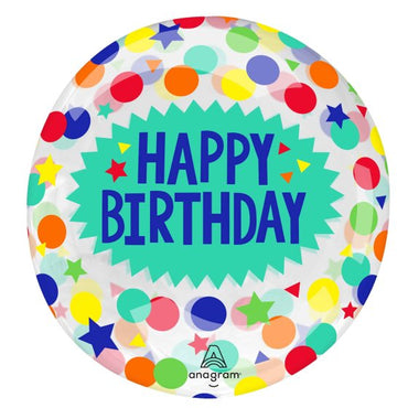 Happy Birthday Dots & Stars Printed Clearz Stretchy Balloon 45cm Each