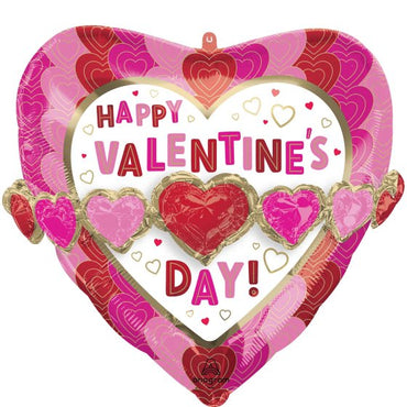 Happy Valentine's Day Hearts Garland Multi- Balloon 66cm x 66cm Each