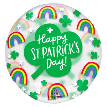 Happy St Patrick's Day Rainbows & Shamrocks Printed Clearz Stretchy Balloon Each