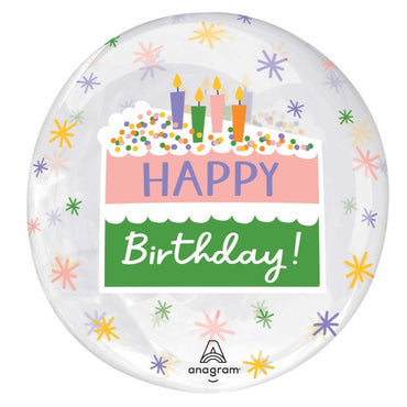 Happy Birthday Cake Slice Printed Clearz Stretchy Balloon 45cm Each