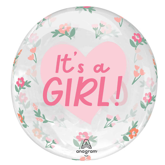 Printed Clearz It's a Girl Floral Stretchy Foil Balloon 45cm Each
