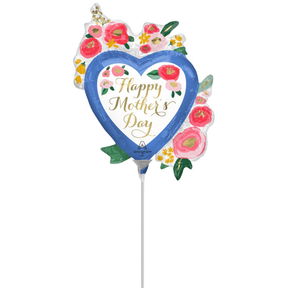 Happy Mother's Day Painted Floral Heart Mini Shape Foil Balloon Each