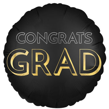 Congrats Grad Celebrate Black & Gold Satin Jumbo Foil Balloon 71cm Each