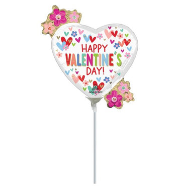 Valentine Hearts & Daisies Mini Shape Foil Balloon 35cm Each