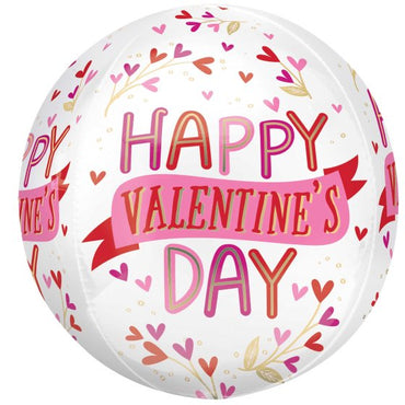 Happy Valentine's Day Satin Botanical Orbz Balloon 38cm x 40cm Each