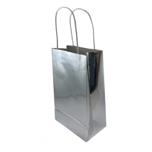 Metallic Silver Paper Party Bag 21.5cm x 13cm x 8cm 5pk