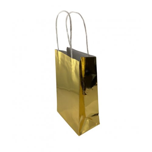 Metallic Gold Paper Party Bag 21.5cm x 13cm x 8cm 5pk