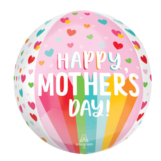Happy Mother's Day Bright Stripes & Hearts Orbz Balloon 38cm x 40cm Each