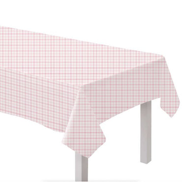Pastel Pink Gingham Paper Tablecover FSC Each