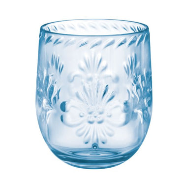 Boho Vibes Blue Floral Stemless Wine Glass Debossed Finish Each