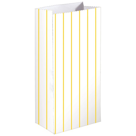 Sunshine Yellow Stripe Paper Treat Bags FSC 21cm x 13cm x 8cm 8pk
