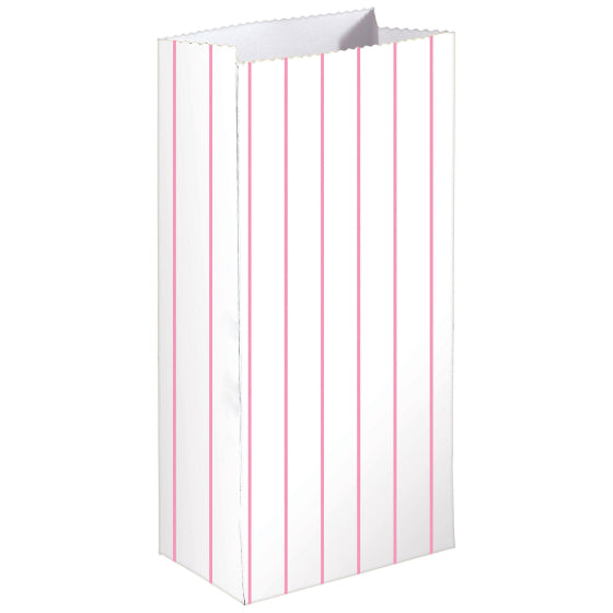 New Pink Stripe Paper Treat Bags FSC 13cm x 25cm x 7.5cm 8pk