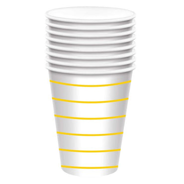 Sunshine Yellow HC Stripe Paper Cups FSC 266ml 8pk