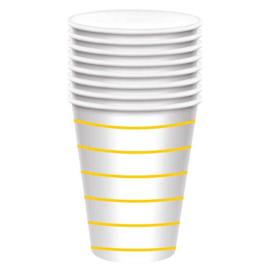 Sunshine Yellow HC Stripe Paper Cups FSC 266ml 8pk