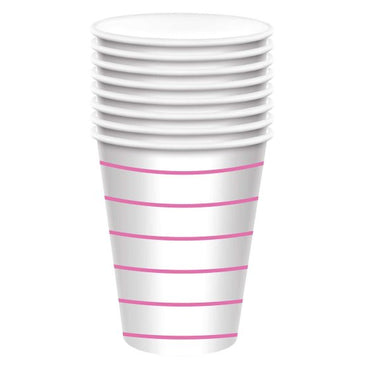 Bright Pink HC Stripe Paper Cups FSC 266ml 8pk