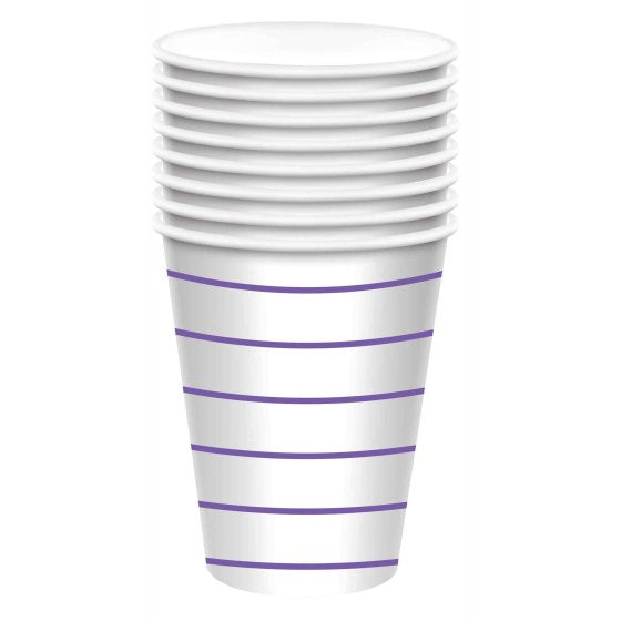 New Purple HC Stripe Paper Cups FSC 266ml 8pk