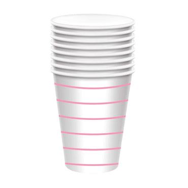 New Pink HC Stripe Paper Cups FSC 266ml 8pk