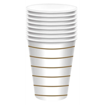Gold HC Stripe Paper Cups FSC 266ml 8pk