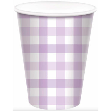 Pastel Purple Gingham HC Paper Cup FSC 266ml 8pk