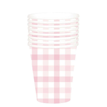 Pastel Pink Gingham HC Paper Cup FSC 266ml 8pk