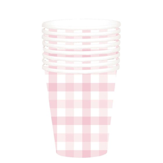 Pastel Pink Gingham HC Paper Cup FSC 266ml 8pk