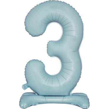 Pastel Blue Large Number 3 Air Filled Standing Foil Balloon 76cm Each