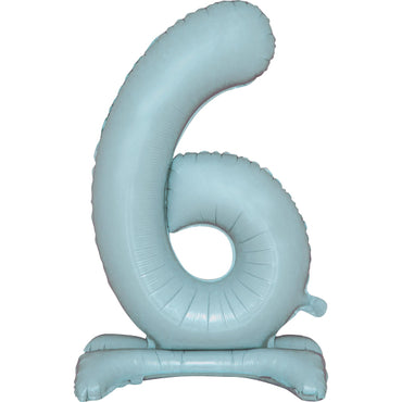 Pastel Blue Large Number 6 Air Filled Standing Foil Balloon 76cm Each