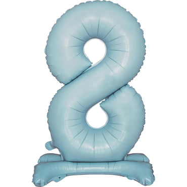 Pastel Blue Large Number 8 Air Filled Standing Foil Balloon 76cm Each