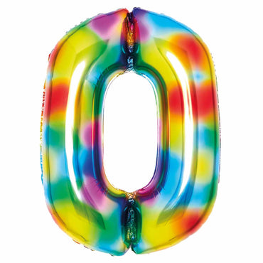Bright Rainbow Large Number 0 Foil Balloon 64cm w x 90cm h Each