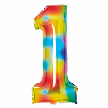 Bright Rainbow Large Number Foil Balloon Each