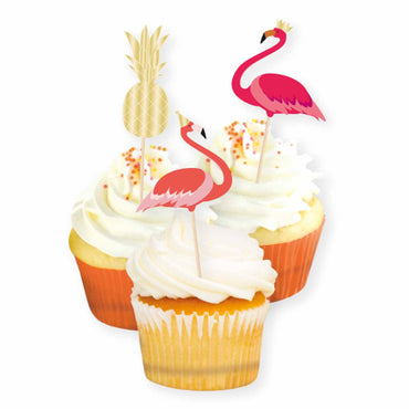 Flamingo & Pineapples Cake Picks FSC 12pk