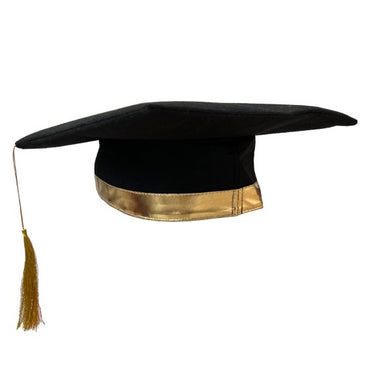 Graduation Black & Gold Fabric Mortarboard Hat Each