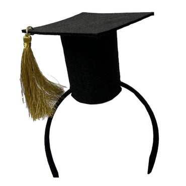 Graduation Black & Gold Fabric Mortarboard Headband Each