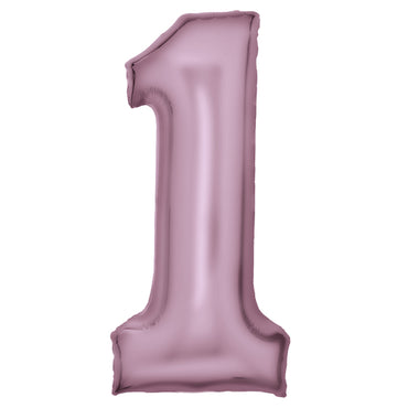 Pastel Pink Large Number 1 Silk Lustre Foil Balloon 37cm w x 82cm h Each