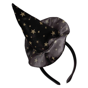 Fancy Dress Black & Gold Star Witch Hat Headband