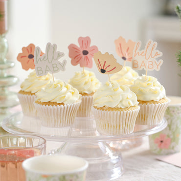 Floral Baby Cupcake Toppers 12pk