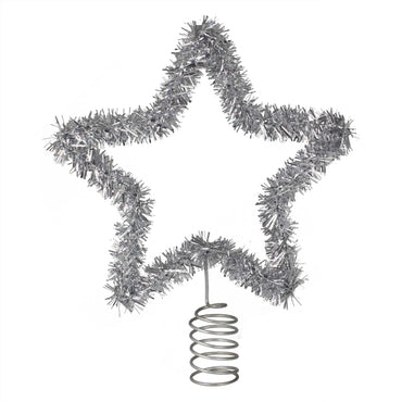 Merry & Bright Silver Tinsel Star Tree Topper 20cm x 20cm Each