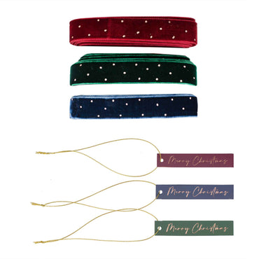 Velvet Luxe Gift Tags and Velvet Ribbon Gift Wrap Set FSC 2m 3pk