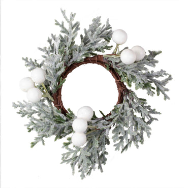 White Christmas Foliage Christmas Napkin Rings with Berries 8cm 4pk