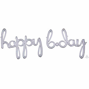 Script Phrase happy bday Silver Holographic Supershape Foil Balloon Each