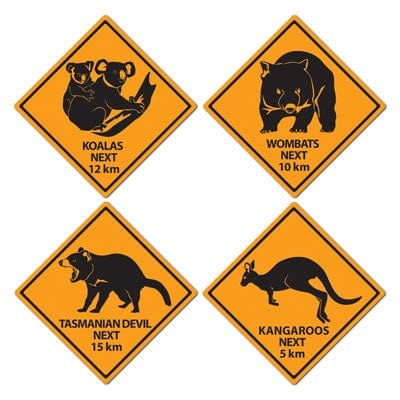 Australian Outback Road Signs Cutouts 4pk