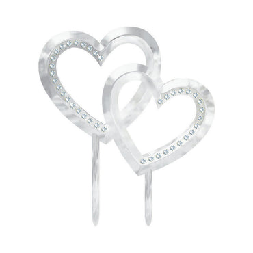 Double Heart With Gems Plastic Cake Topper - Party Savers