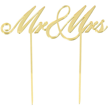Cake Topper Mr and Mrs Gold Mirrored Plastic - Party Savers