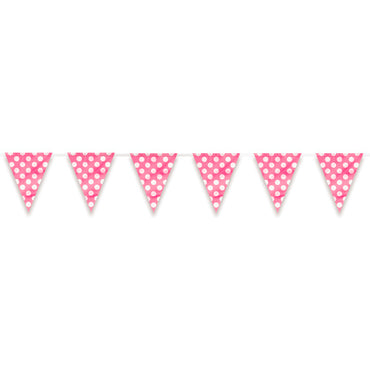 Bright Pink Dotty Flag Banner 3.6cm - Party Savers