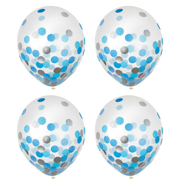 Blue & Silver Confetti Latex Balloon 30cm 6pk - Party Savers