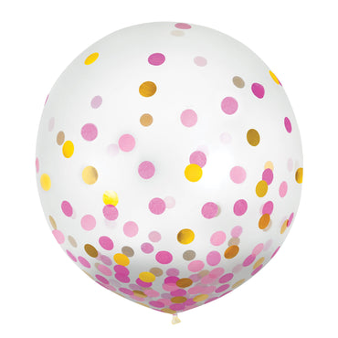 Pink & Gold Confetti Latex Balloon 60cm 2pk - Party Savers