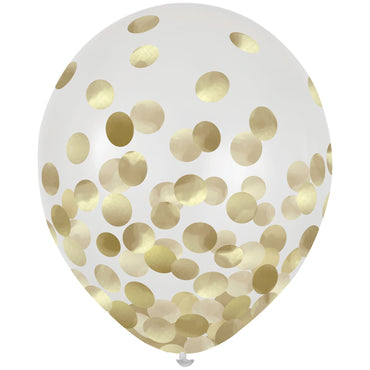 Gold Confetti Latex Balloons 30cm 6pk - Party Savers