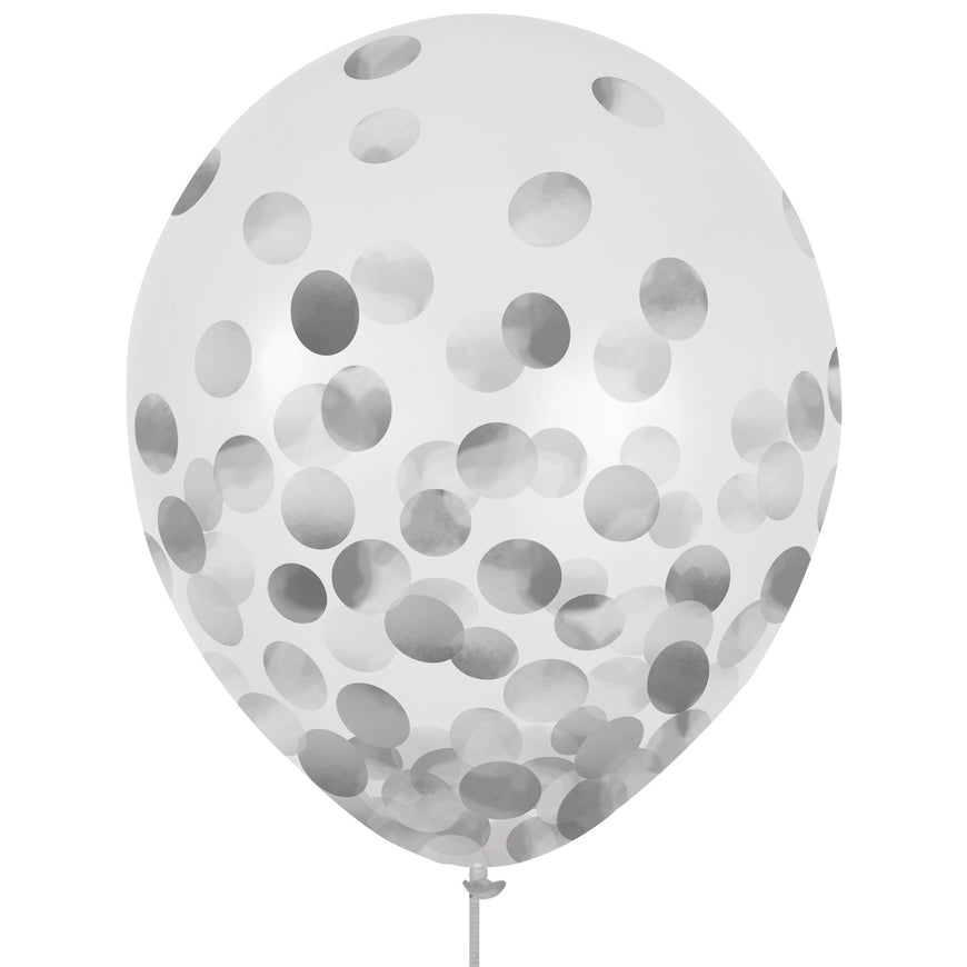 Silver Confetti Latex Balloons 30cm 6pk - Party Savers