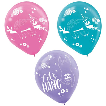 Sloth Latex Balloons 30cm 6pk - Party Savers