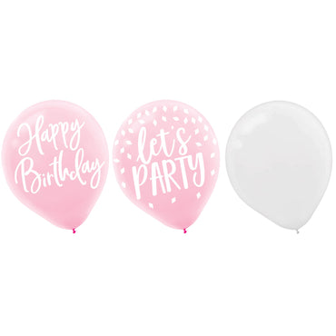 Blush Birthday Latex Balloons  30cm 15pk - Party Savers